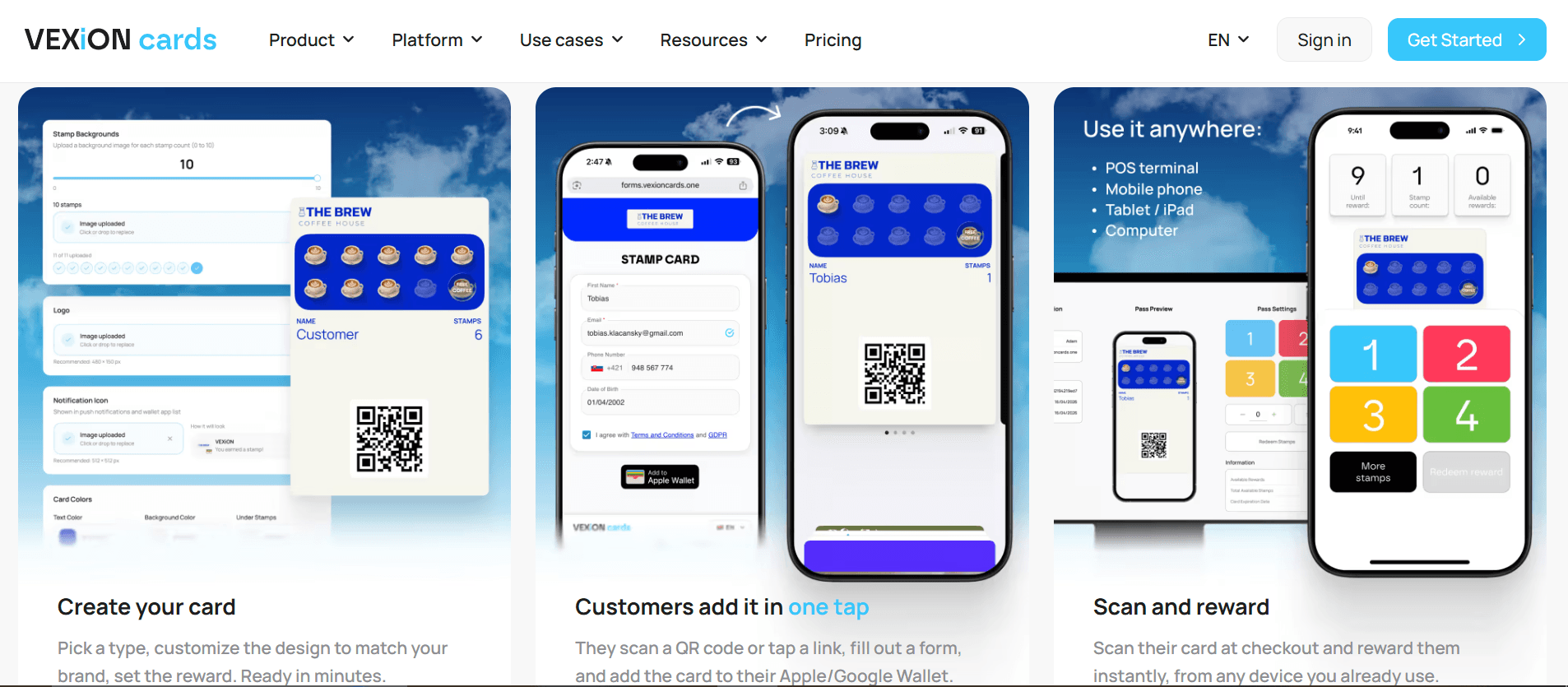 Screenshot of the VEXION loyalty platform showing digital loyalty card management for agencies.